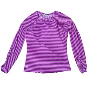 Athleta Purple Striped Athletic Performance Gym Long Sleeve‎ Top Women's Medium